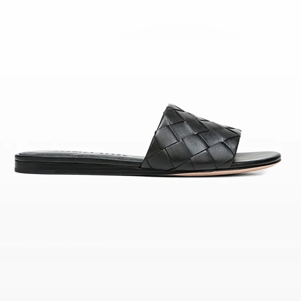Veronica Beard Senta Woven Leather Flat Slide Sandals